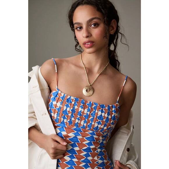 NWT Anthropologie Maeve Ophelia Linen Slim Mini Dress | Blue Brown | SZ 16W‎ - Picture 3 of 13